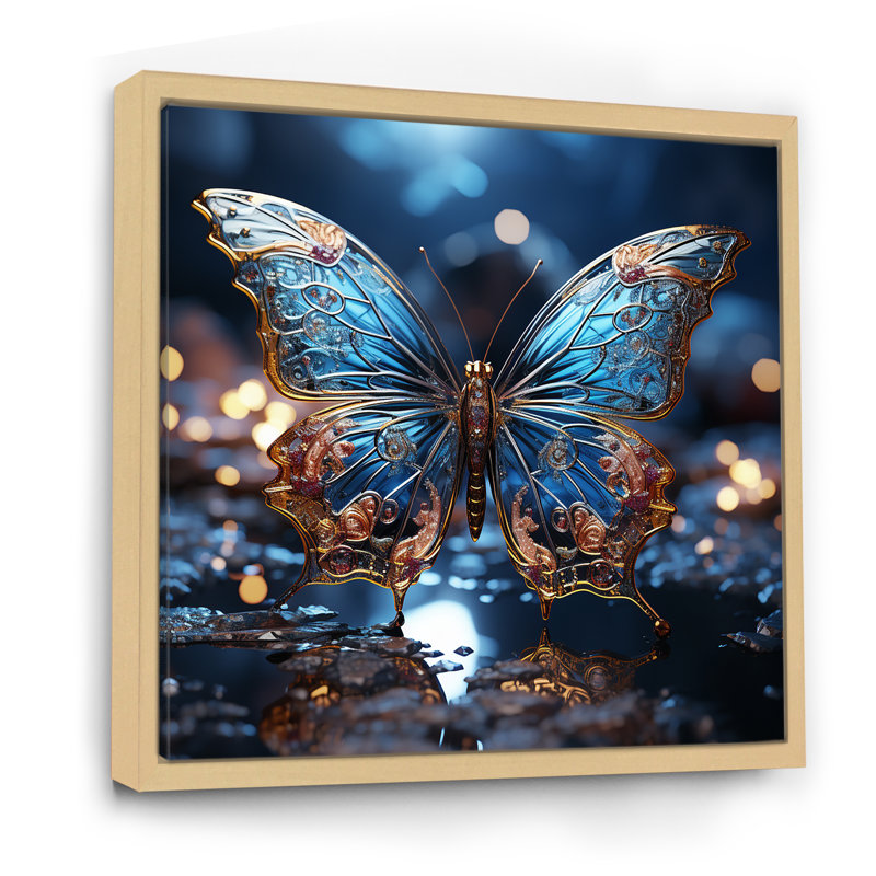 «Butterfly Watery Blues» sur toile, H 16 po x l 16 po x P 1 po, Cadre naturel flottant
