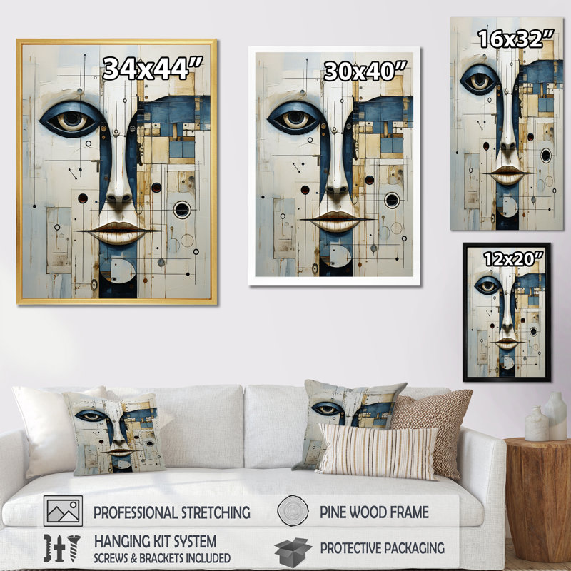 «Minimalisme Folk Religion Portrait», reproduction sur toile, Cadre simple noir, H 32 po x l 24 po x P 1 po