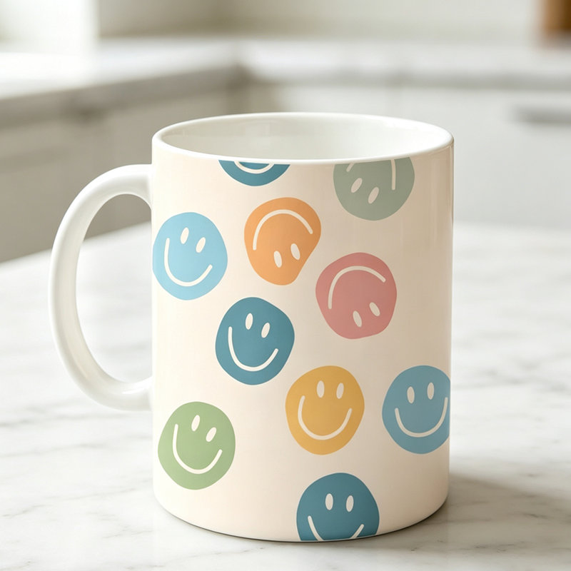 Double-Sided Smiling Face Ceramic Mug with Colorful Suitable for Coffee, Tea, Milk And Microwave Safe Cup.