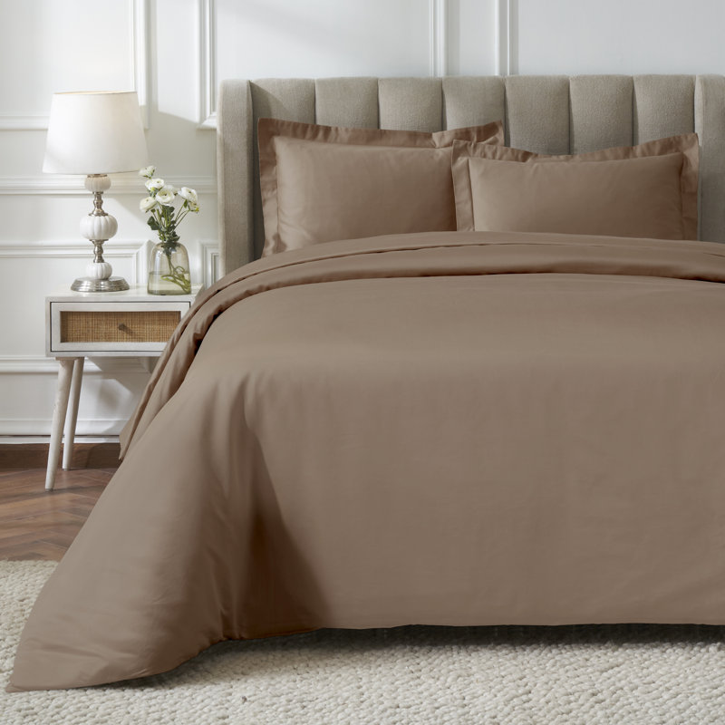 Ensemble de housses de couette en coton égyptien de luxe à densité de tissage 1500 fils, Taupe
