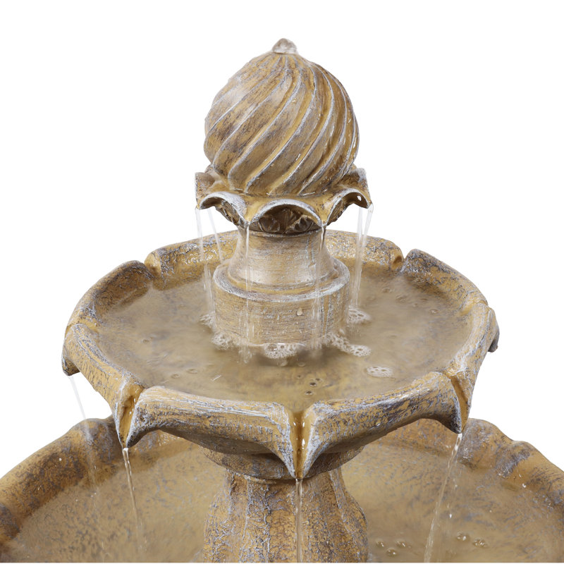 Malpelo Traditional 2-Tier Resin Solar Water Fountain with Battery Backup - Earth, Brown