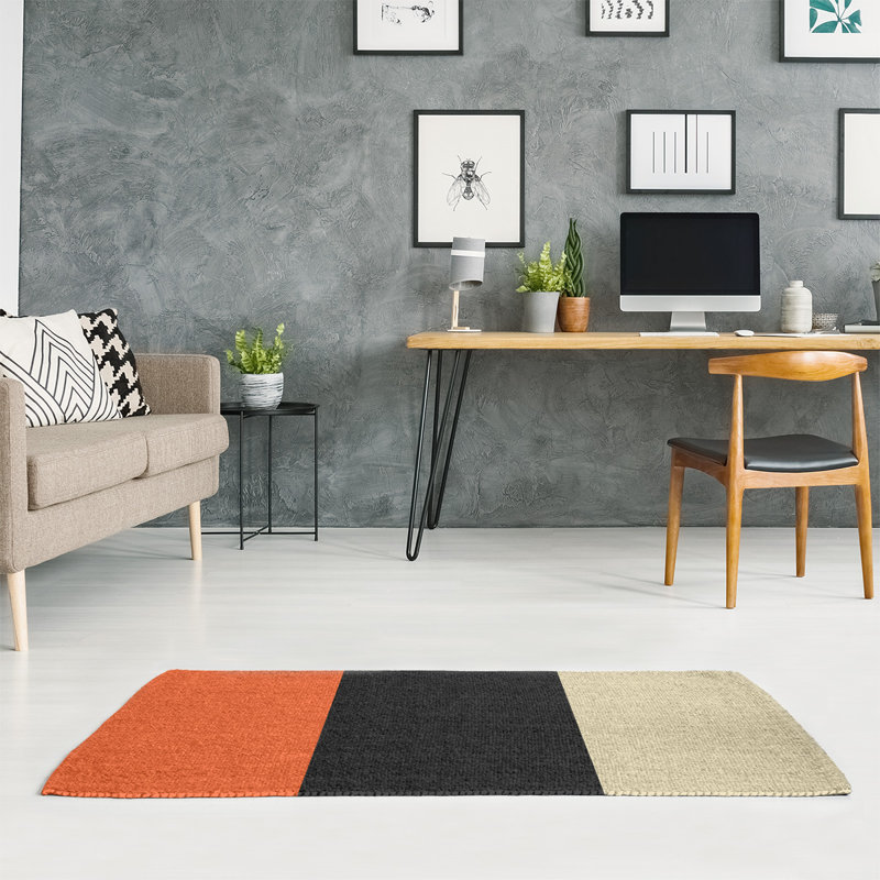 Tapis orange/noir/crème tissé à plat San Francisco, Rectangle 5 pi x 7 pi
