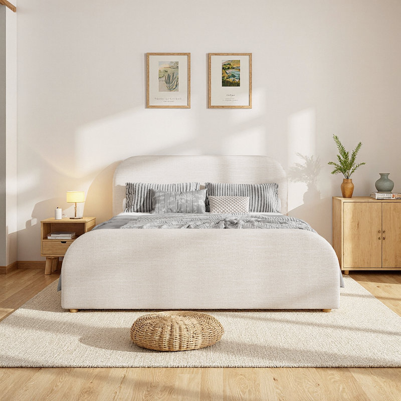 Lit simple / grand / simple tapissier de luxe avec tête de lit haute et rembourrage doux, Très grand lit