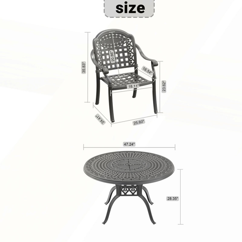 Ensemble de meubles de patio en aluminium coulé 5 pièces avec cadre noir et coussins bleus