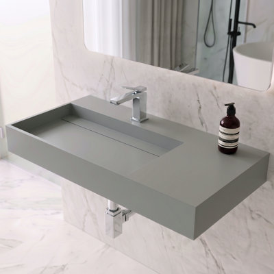 Lavabo de salle de bain mural rectangulaire 36 "avec lavabo gauche et comptoir Juniper - Gris, avec trou pour robinet