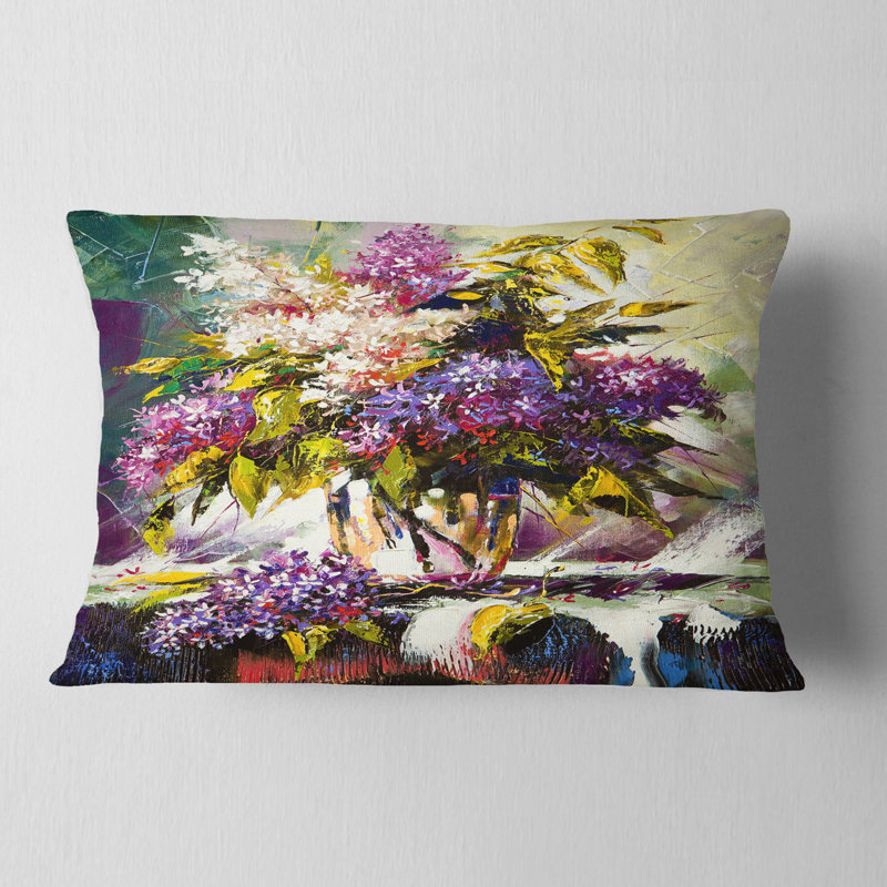 Bouquet de lilas dans un vase - Coussin décoratif à imprimé floral