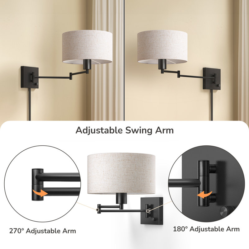 Dimmable Plug-in/hardwired Swing Arm Wall Sconce With Bulb