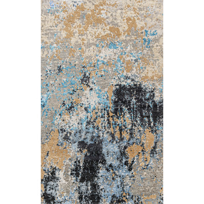 Handmade Silk and Wool Abstract Area Rug