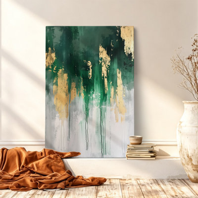 Emerald & Gold Abstract Canvas Wall Art  Modern Glam Emerald Green Print 12*8 inch- Living Room Decor