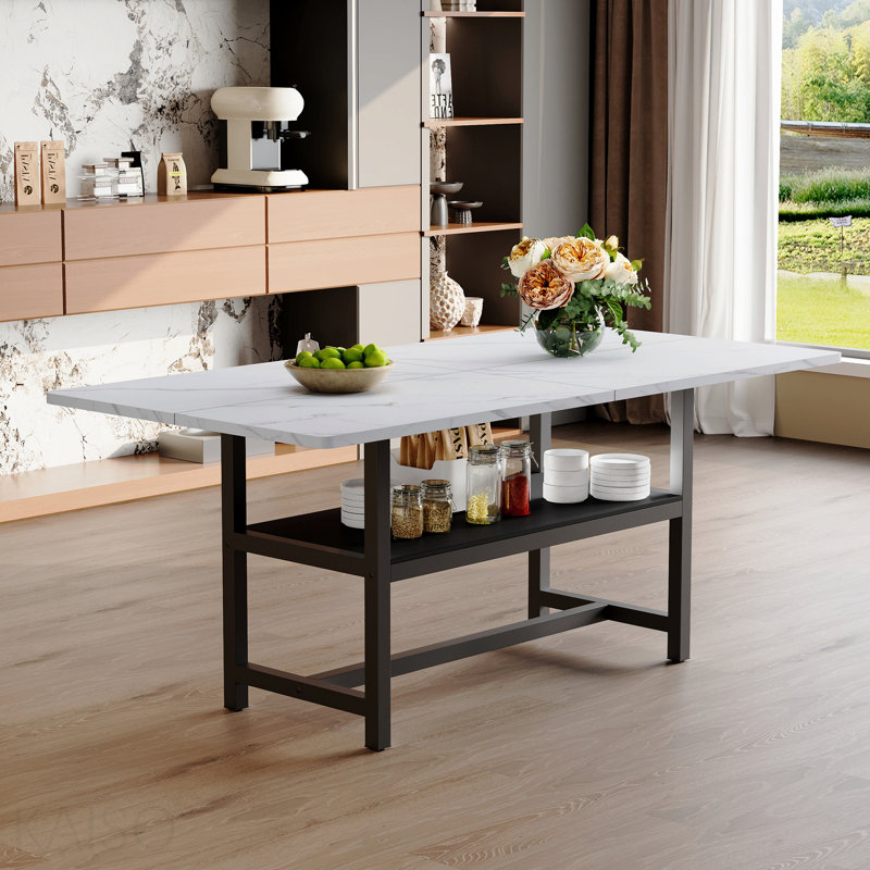 Table de salle à manger 71 po x 35,4 po en MDF texturé blanc avec plateau de rangement 43,3 po x 19,7 po