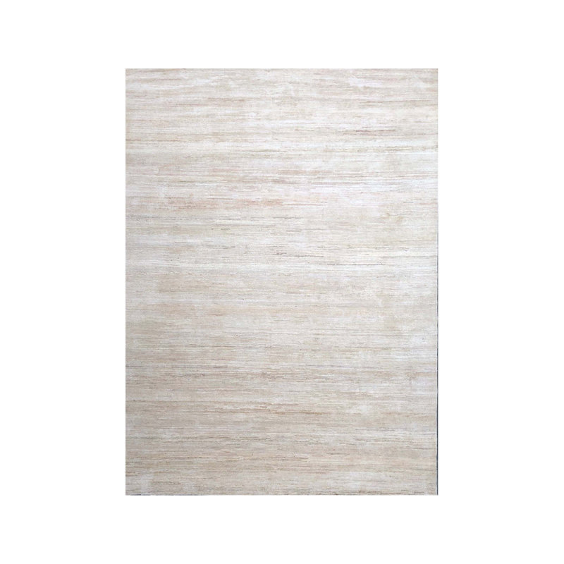 Tapis beige en soie noué à la main de conception unique 9 pi 11 po x 13 pi 2 po Embiid