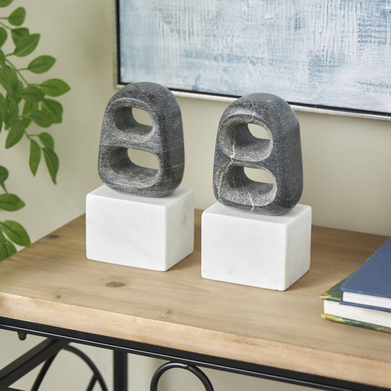 Cole And Grey Marble Cutout Oval Geometric Bookends With White Block Base