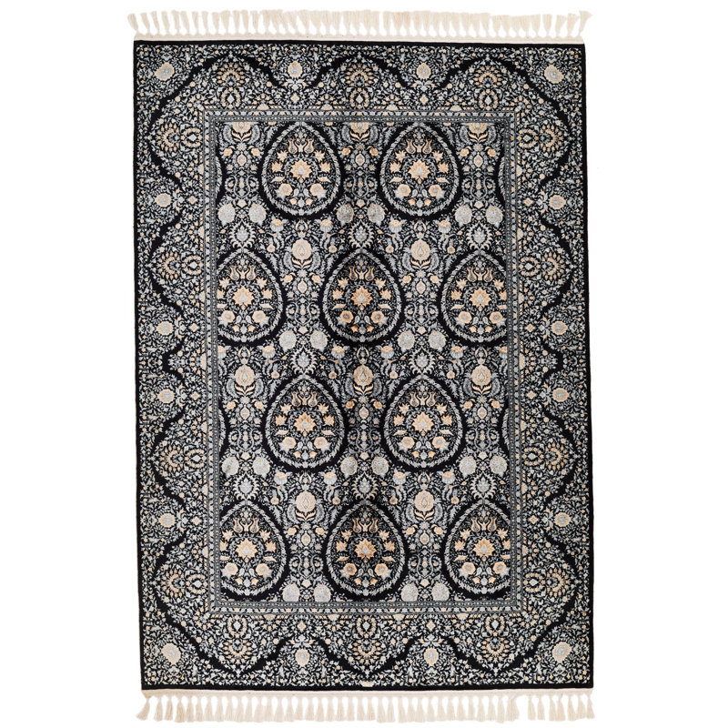 Tapis turc noir et ivoire 5 x 7