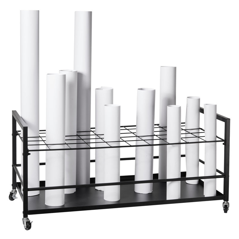 Support de rangement mobile à 50 emplacements avec roues - Chariot porte-documents en métal robuste pour plans de construction, cartes et affiches