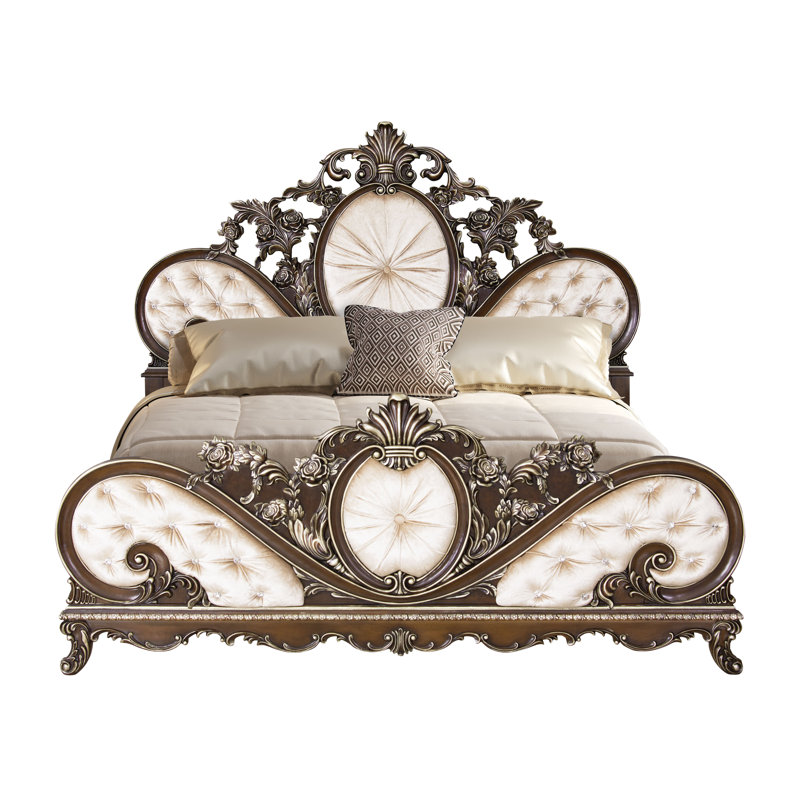 Lit tapissier Devany crème et cerise, Très grand
