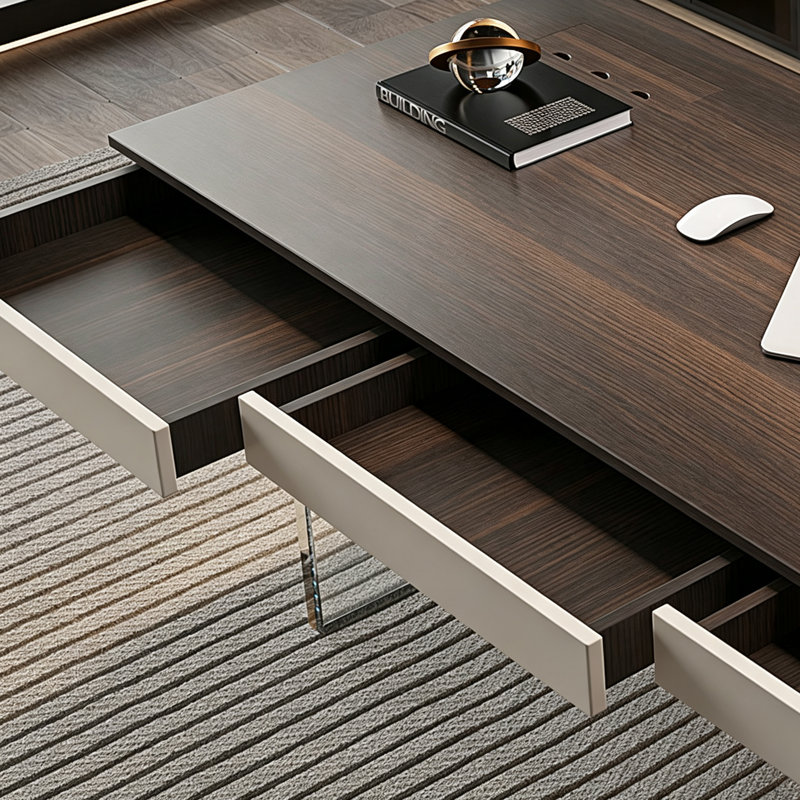 Bureau en bois massif clair et luxueux, H 29,13 po x l 86,61 po x P 31,49 po