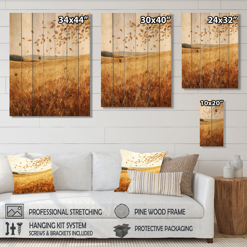 Windy Meadow Prairie Leaves V - Leaves Wood Wall Art - On Natural Pine Wood, 20" H x 10" W x 0.78" D