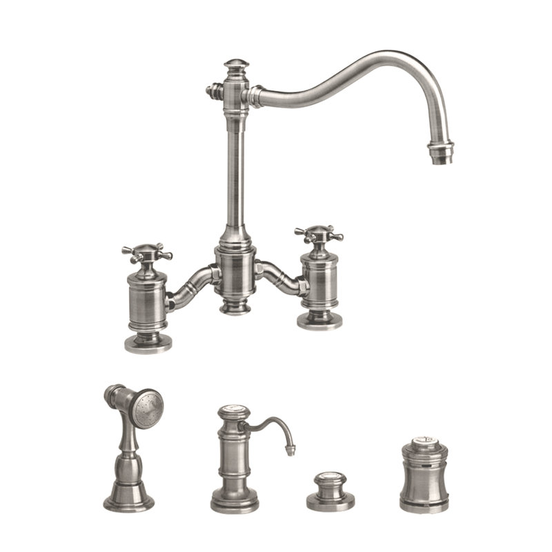 Annapolis Bridge Faucet - Cross Handles, Distressed Antique Pewter