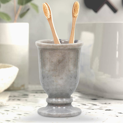 Marble Bathroom Tumbler, Cloud Gray, Natural Stone Toothbrush Holder, Elegant Bath Accessory