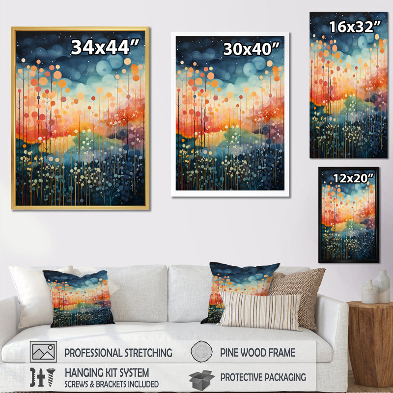 «Blue Pink Mid Century Abstract Landscape», impression sur toile, H 40 po x l 30 po x P 1,5 po, Toile tendue