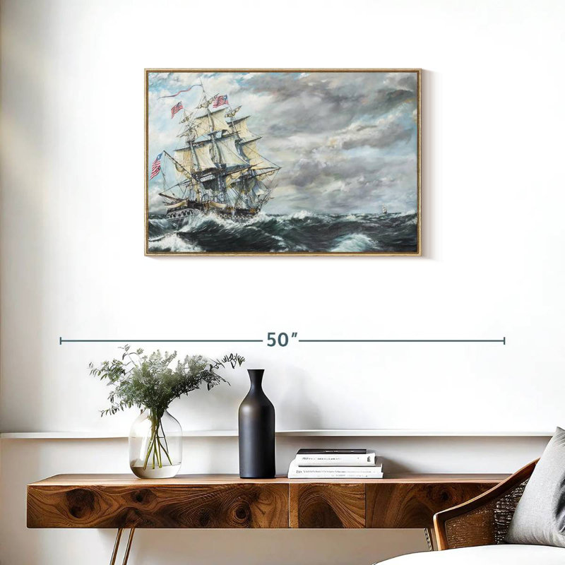 Tête de frégate USS Constitution pour frégate, Cadre flottant en bois naturel, 31 po x 21 po
