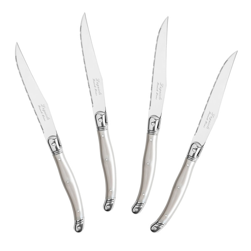 French Home Set of 4 Laguiole Steak Knives, Chocolate Brown, Pewter