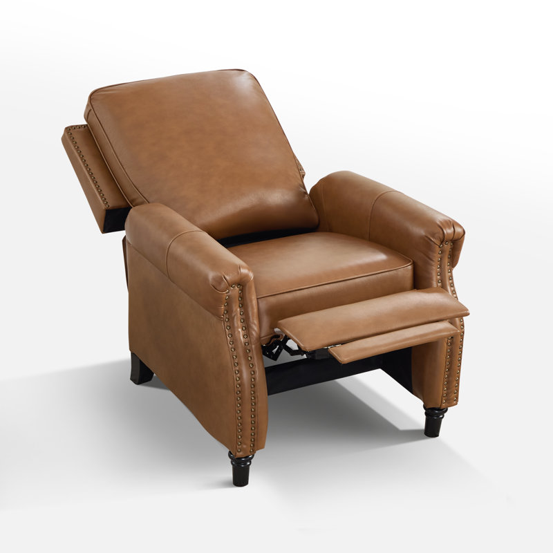 32.7'' Wide Classic and Comfort Top Genuine Leather Push Back Recliner with Nailhead Trim, Turmeric Brown