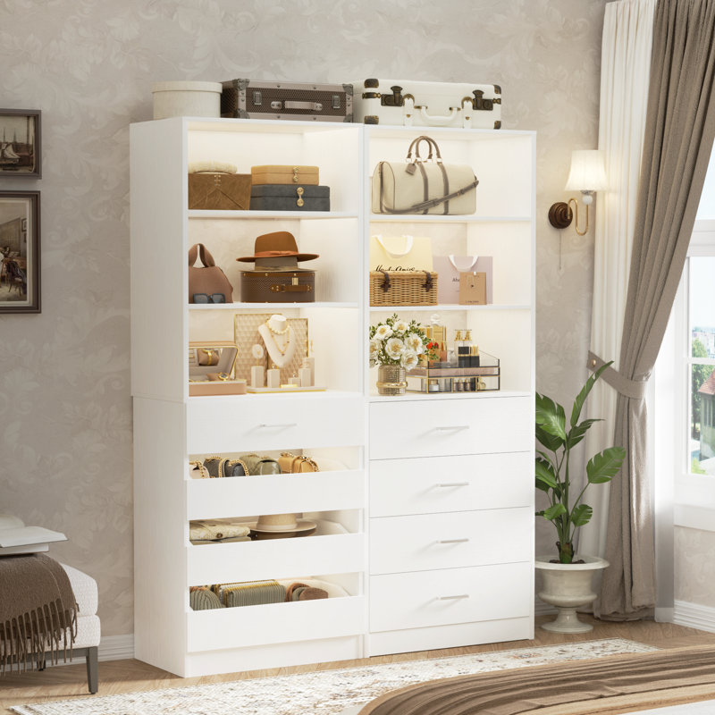 Closet System With Wood Drawers, White