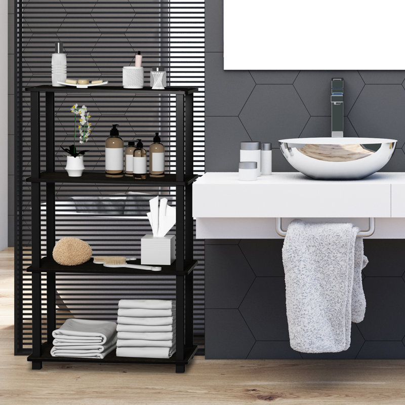 Johnston 4 Tier Toolless Assembly Shelving Unit Bookcase, Espresso/Black Square Tube