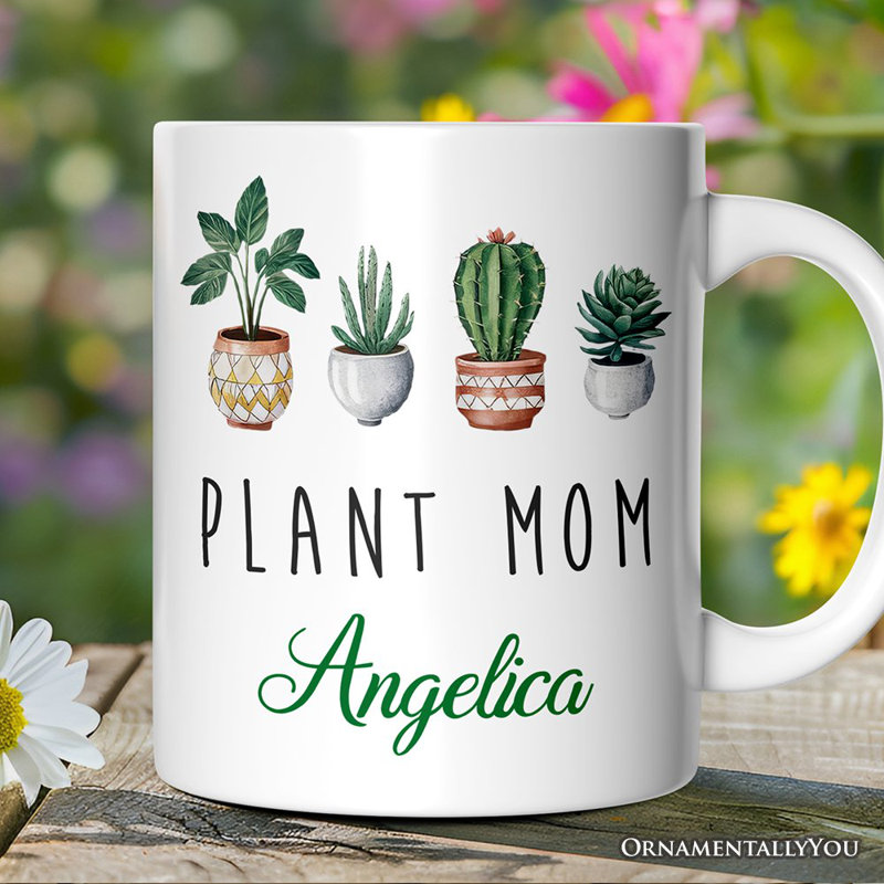 Tasse Minimalist Plant Mom, cadeau personnalisé avec nom pour les amoureux des plantes