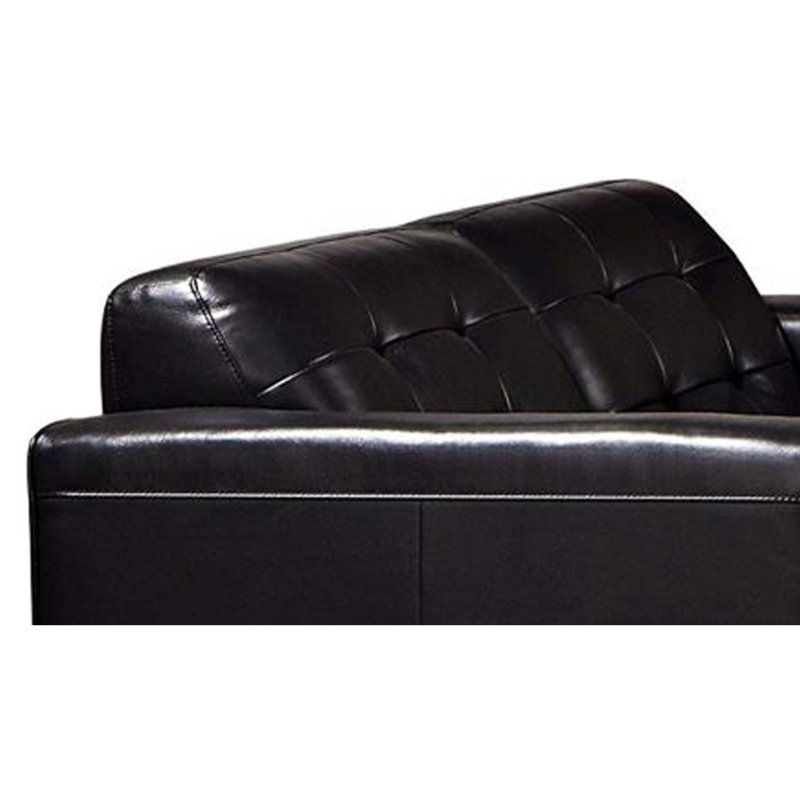 Heil 63" Faux Leather Square Arm Loveseat, Black Faux Leather