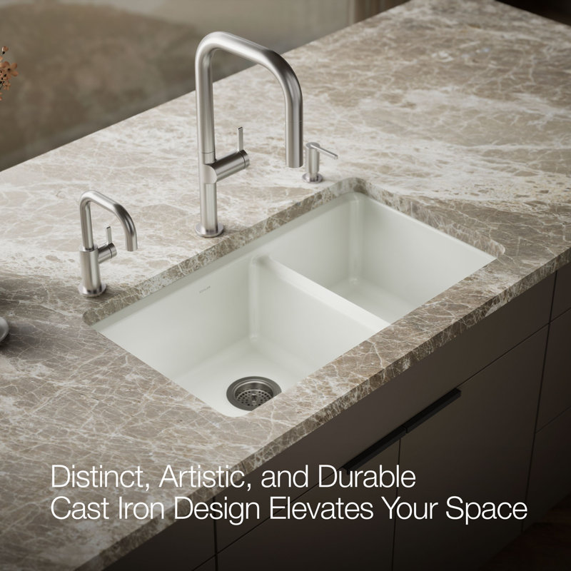 Riverby® 33" undermount double-bowl workstation kitchen sink, Dune