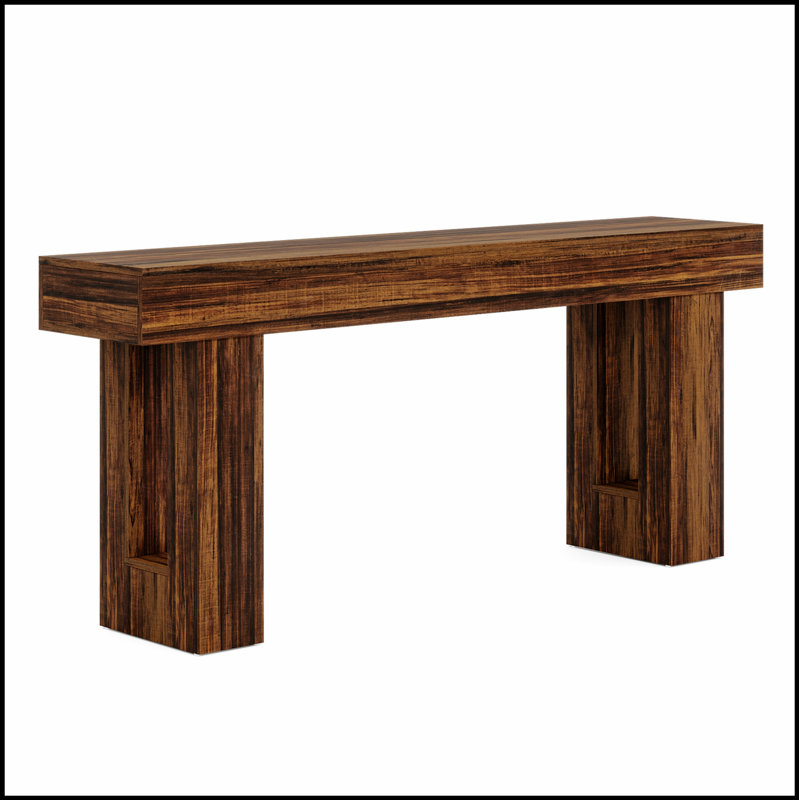 63 Inch Long Farmhouse Console Table with Rustic Brown Finish, Spacious Rectangular Top for Entryway and Hallway