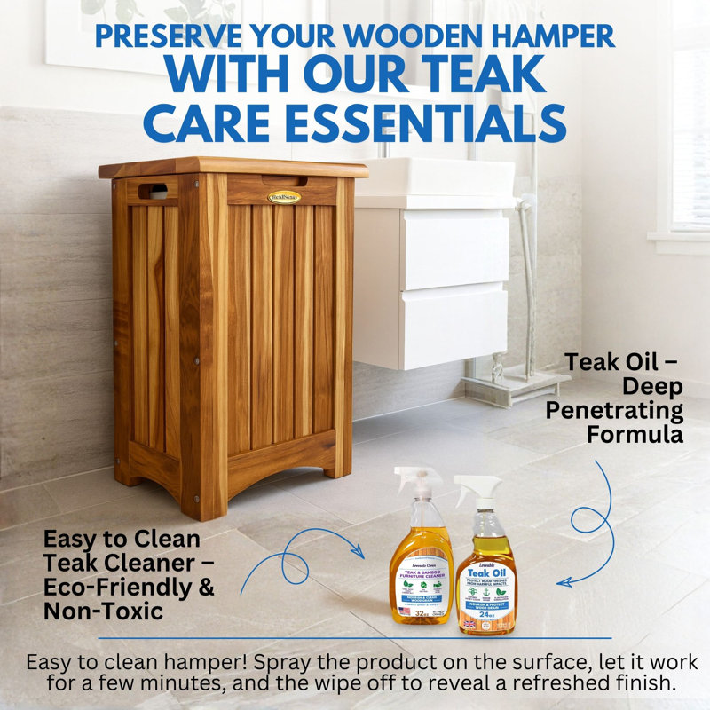 EcoDecors Storage Hamper Standard Solid Teak Deck Box, Large (27" H x 15" W x 10.3" D), Natural Teak