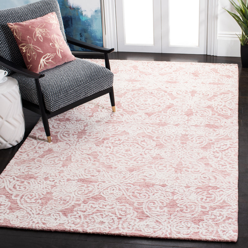 Tapis rose foncé / ivoire en laine touffetée à la main Noor, Rectangle 9 pi x 12 pi