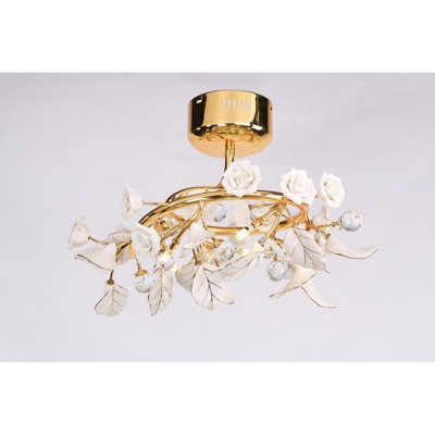 Gurbachan Light Brass Crystal Round Garden of Roses Semi-flush Pendant Chandelier
