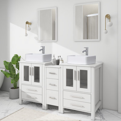 60'' Double Bathroom Vanity with Manufactured Wood Top, Mirror not Included
