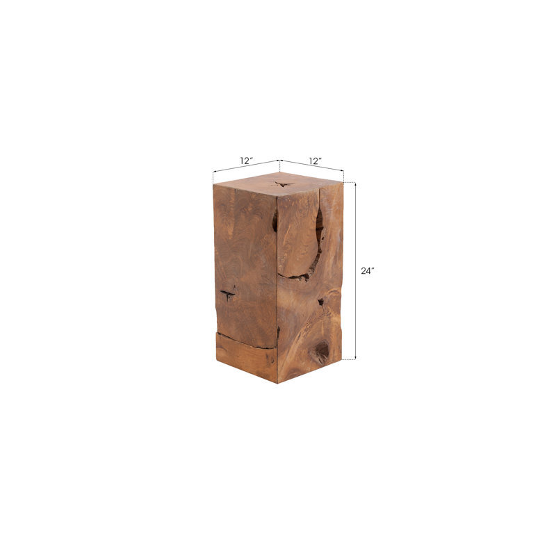 Teak Chunk Square Pedestal Plant Stand, 24" H x 12" L x 12" D