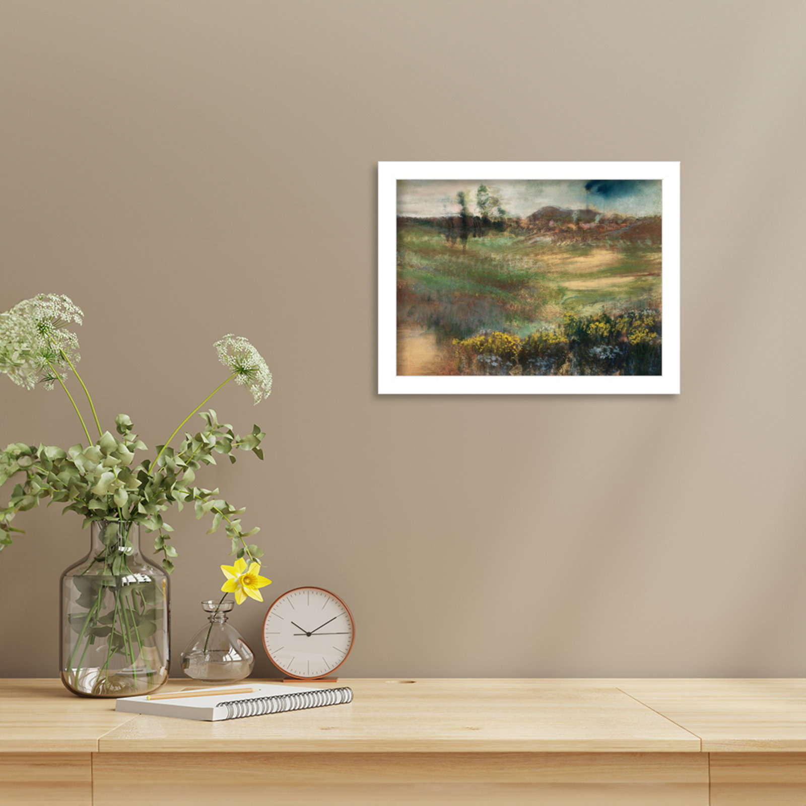 Edgar Degas's Landscape With Smokestacks Print, 10" H x 13" W, White Framed