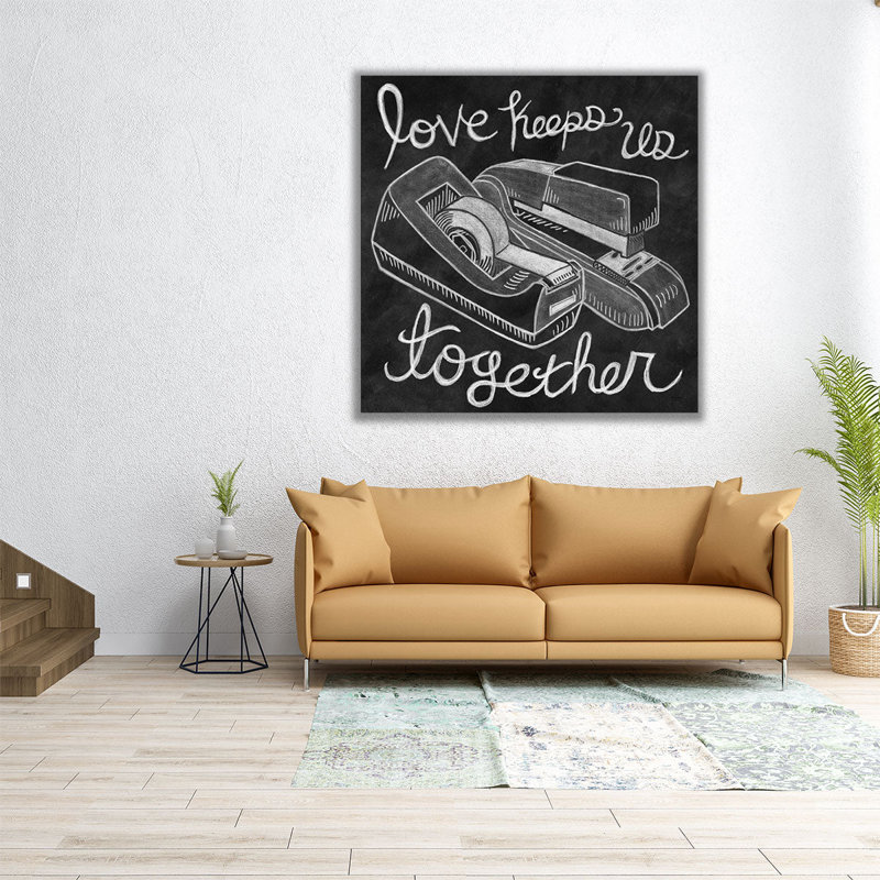 «Love Keeps Us Together Chalk Black and White», reproduction d'art sur toile, H 30 po x l 30 po