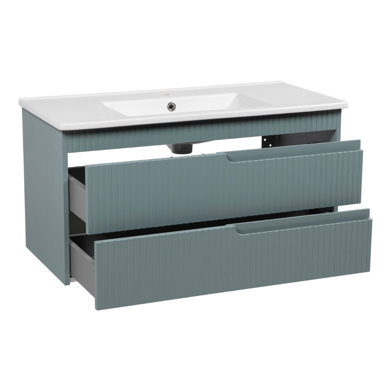 Ensemble de meuble-lavabo mural avec lavabo Jakki-W_Modern, Vert clair mat