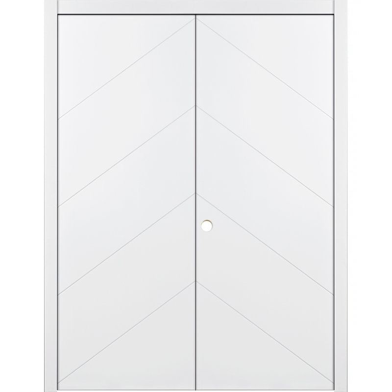 Double porte intérieure stratifiée blanc pré-suspendu Slant, Droite / vers l'intérieur, 72 po x 80 po