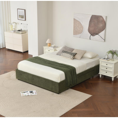 Lit plateforme tapissier avec rangement et tiroirs