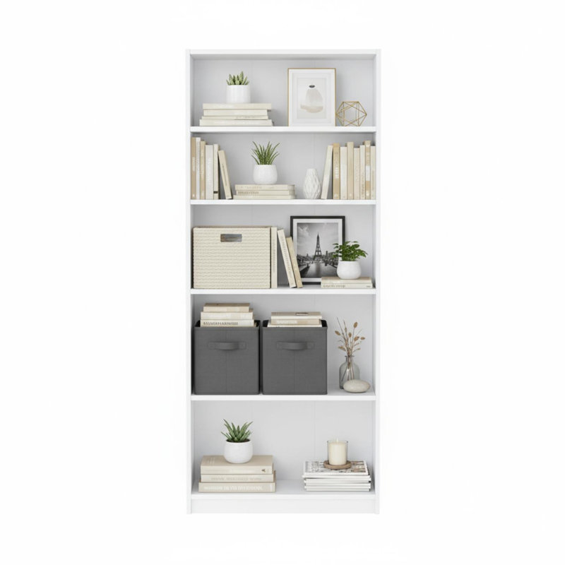 JAYA Simply HomeShelf Bookcase, Bookcase Living Room Office Storage, (5 Shelves) 71.2"H x 24.5"W x 9.5"D, White