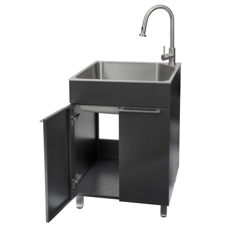 All-In-One 24.1" L x 21.3" W Free Standing Laundry Sink with Faucet, Gray