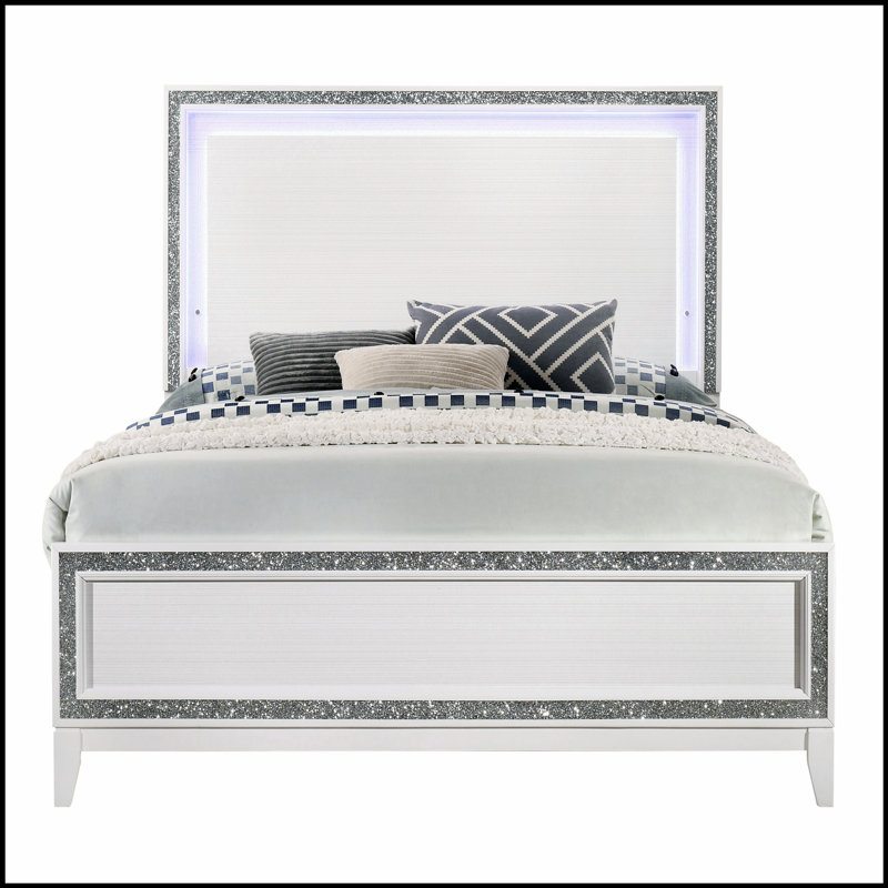 Bed with LED Lighting Headboard, Combining Modern Design and Comfort for a Luxurious Sleep Experience.