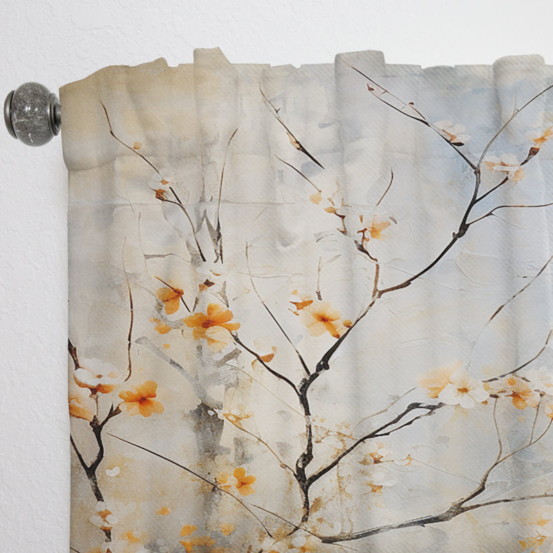 Rideau obscurcissant à motif floral érable orange sarcelle III - 1 panneau, L 52 po x L 120 po