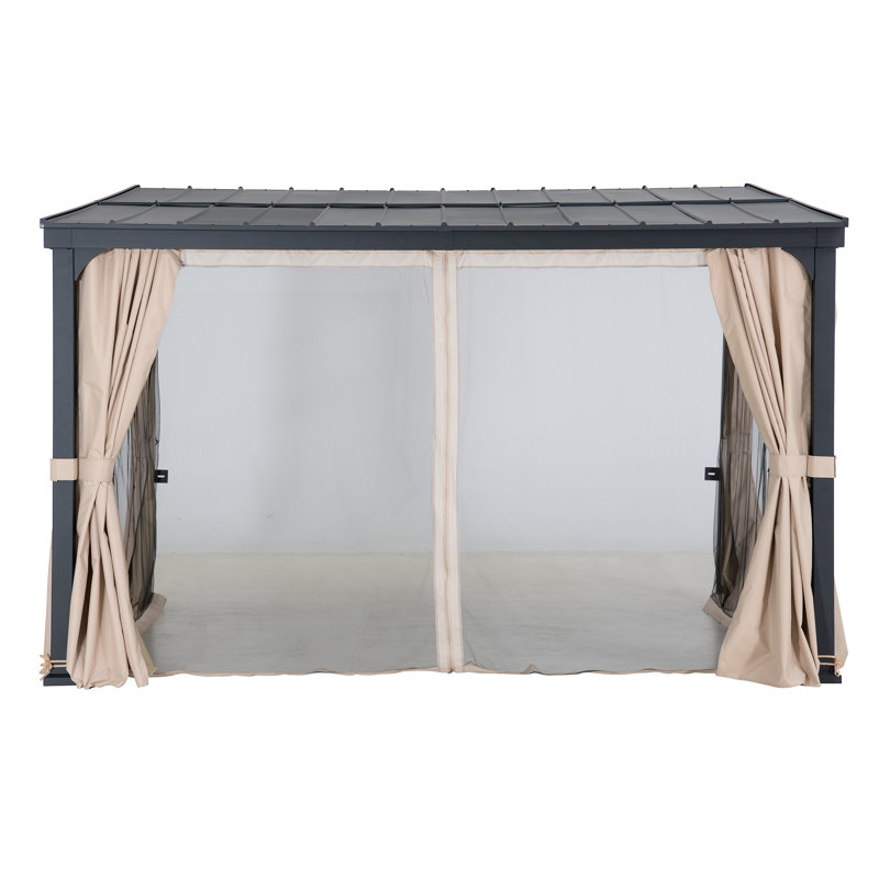 Large Black Wall-Mounted Gazebo with Curtains and Netting