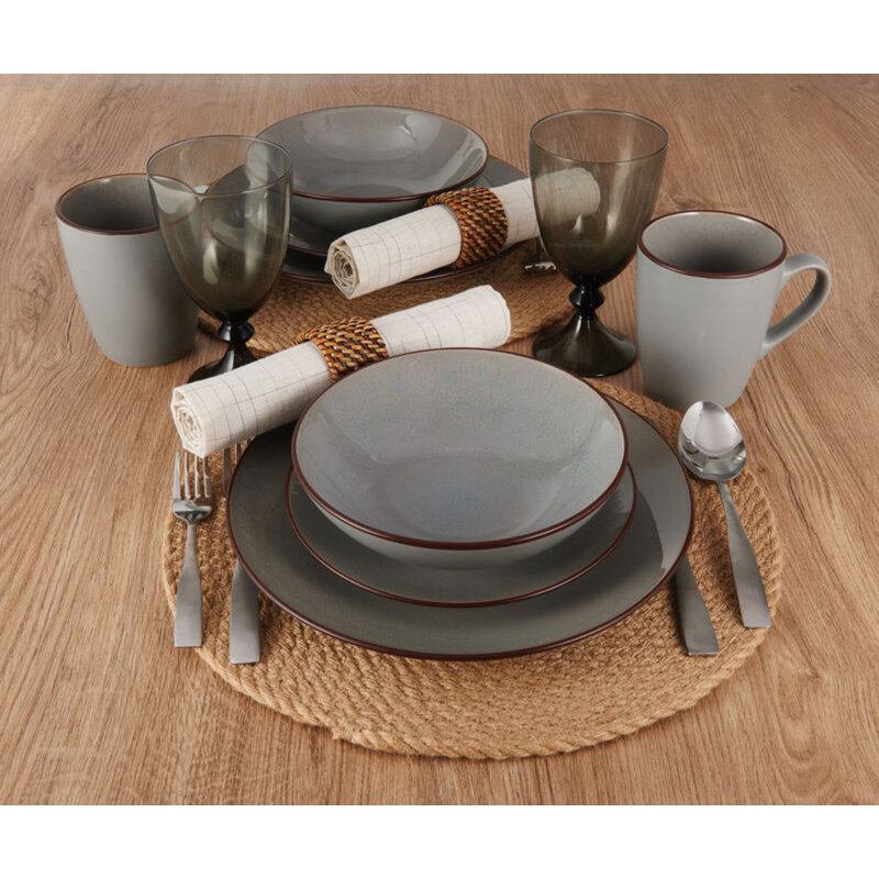 Gray Ceramic 16-Piece Dinnerware Set, Service for 4