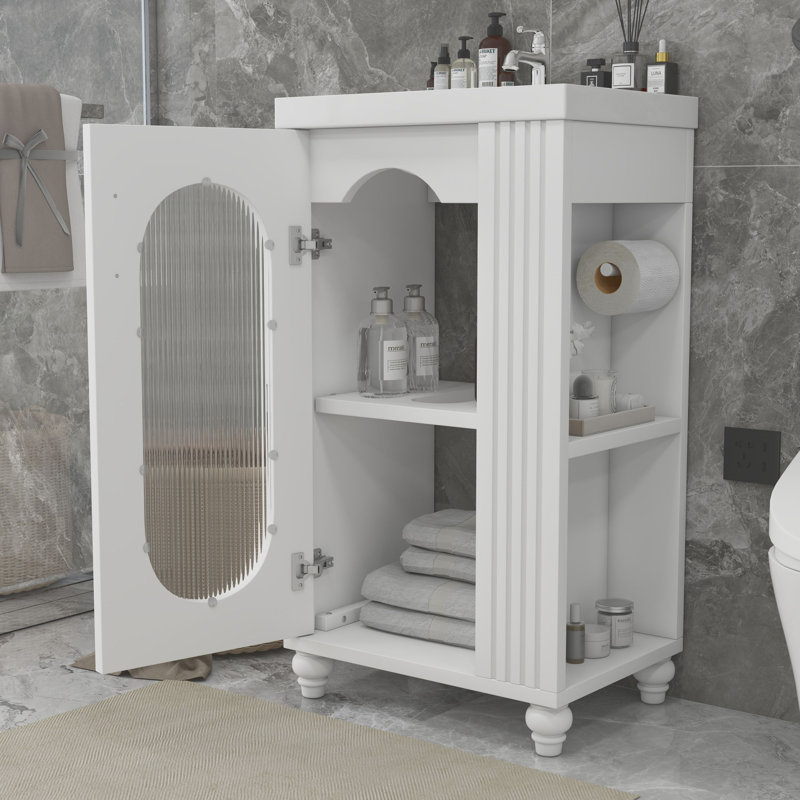 20 in. White MDF Single Sink Freestanding Bathroom Vanity with Ceramic Top